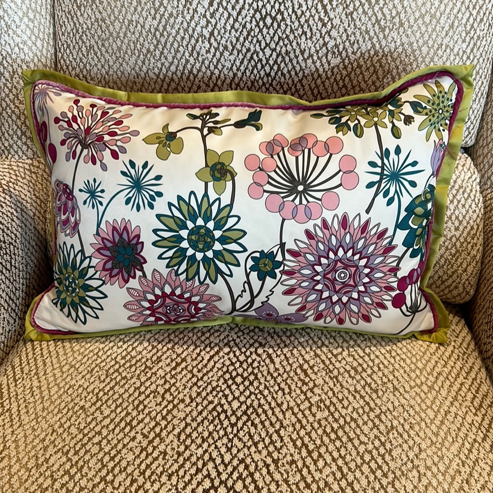 Pretty throw pillow 17”x 11” Vibrant colors one side hot pink velvet on reverse
